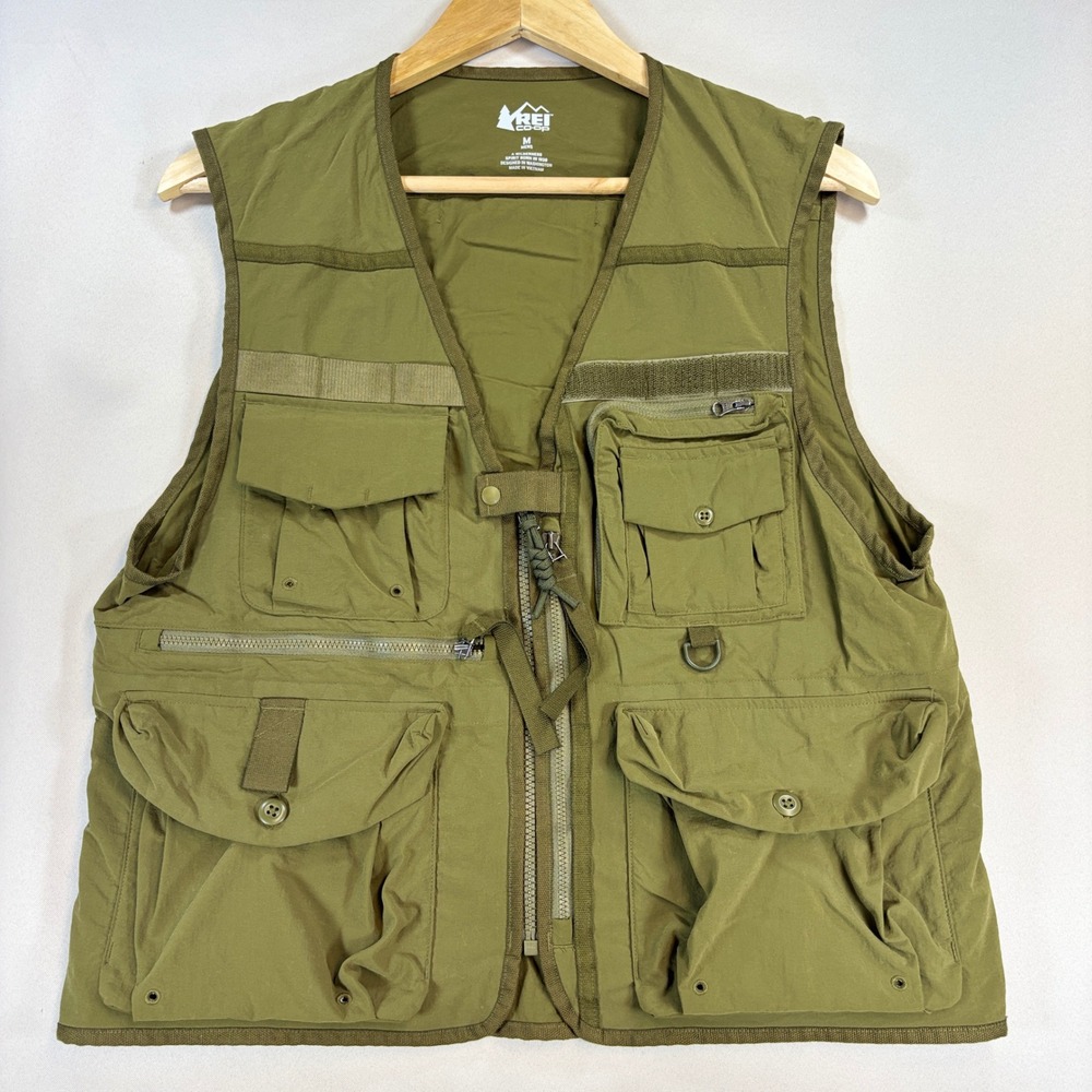 REI Co-op Fishing Utility Vest Mens Medium Green Lightweight Hiking Outdoor